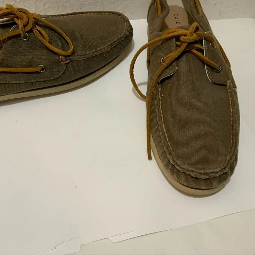 COLE HAAN Mens Canvas Slip-on Boat Shoes Size 12 M brown C14475 C15